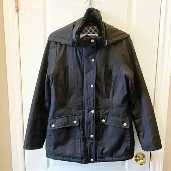 Jessica Simpson Chore Coat Padded Utility Jacket Faux Fur Collar Black Medium - Picture 2 of 16